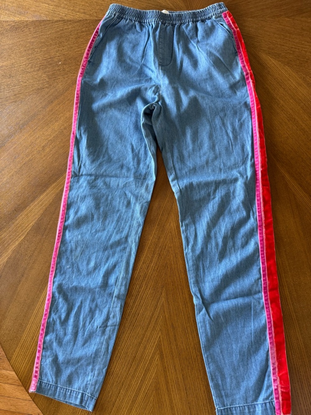 Boden Girls Blue Denim Pink & Red Side Stripes 🌺